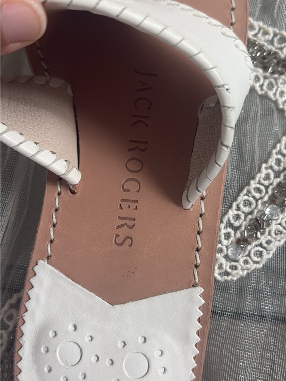 Jack rogers White Leather Thong Sandals with Ladybug Clover Embroidery - Picture 2 of 4